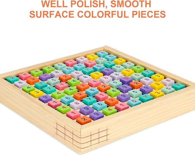 Wooden Sudoku Puzzles Board Game with Drawer (Colorful) - Math Brain Teaser Toys Educational Desktop Game Train Logical Thinking Ability