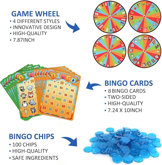 Family Bingo Game for Toddlers Ages 3+ | 4-in-1 Educational Bingo Set for Kids with Numbers, Sight Word, Letters & Animals | Family-Friendly Board Game for Learning & Fun | 2-4 Players
