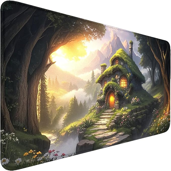 MTG Playmat- Stitched Edges Forest TCG Playmat-Non-Slip Landscape Play Mat Smooth Surface Rubber Base Board Game Mousepad 24x14 inches for Trading Card Game Playing with Storage Bags