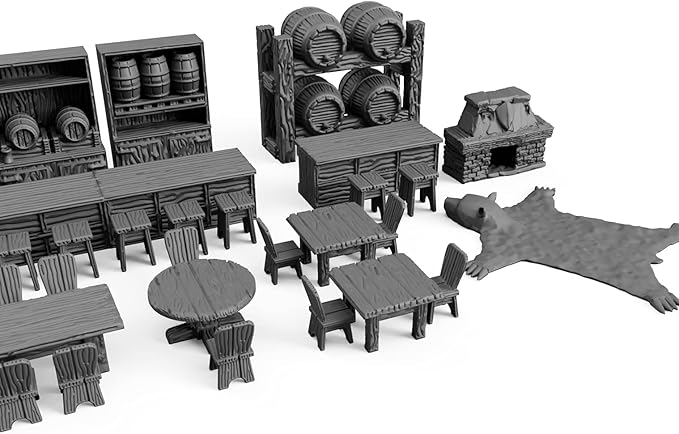 Tavern Bar Furniture Set DND Terrain 28mm for Dungeons and Dragons, Pathfinder, Warhammer 40k, RPG, Miniatures, Age of Sigmar, Tabletop, D and D Gifts