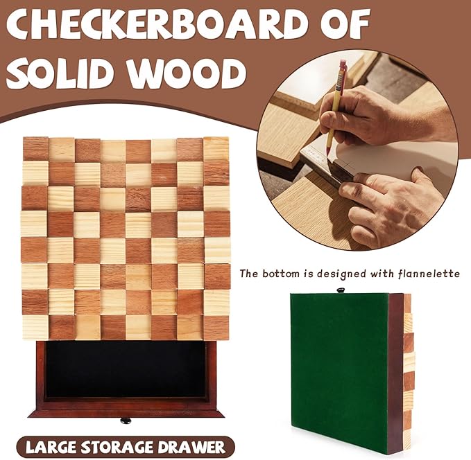 3D Wooden Chess Set with Storage Drawer – 12" Wooden Chess Board & Pieces, Travel Chess Set with Wooden Pieces, Classic Strategy Board Game for Adults Family for Beginners & Pros