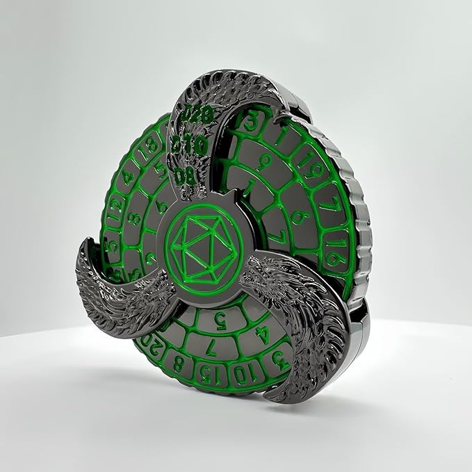 D&D Themed Fidget Spinner, dice Spinner, D4,D6, D8, D10, D12,D20,D% 7-in-1 Metal dice, Perfect for D&D Dungeons and Dragons, RPG and Pathfinder Role Playing Games (Green)