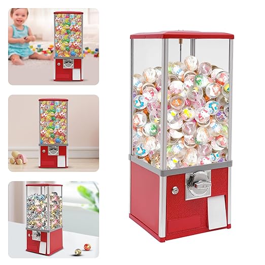 Candy Vending Machine 4X 25 Cents Toys Candy Dispenser Gumball Machine for Retail Stores Parks Game Halls and Home,10.2x10.2x25.2in,with 2 Keys (Red)