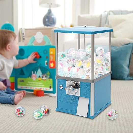 25 Cents Coin Operated Vending Machine, 20.87" Height Commercial Candy Gumball Machine Huge Load Capacity Candy Vending Machine, Big Capsule Vending Machine for 1.77-1.97in Ball Diameter (Blue)