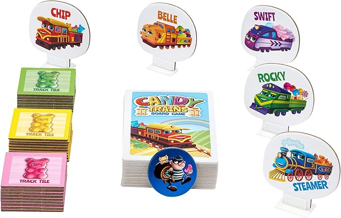 Jumping High Fives Candy Trains Board Game - A Sweet Sugar Coated Cooperative Train Game for Kids Ages 4 and Up - Children Learn New Skills with Tasty Track Building, Perfect for Family Play Time
