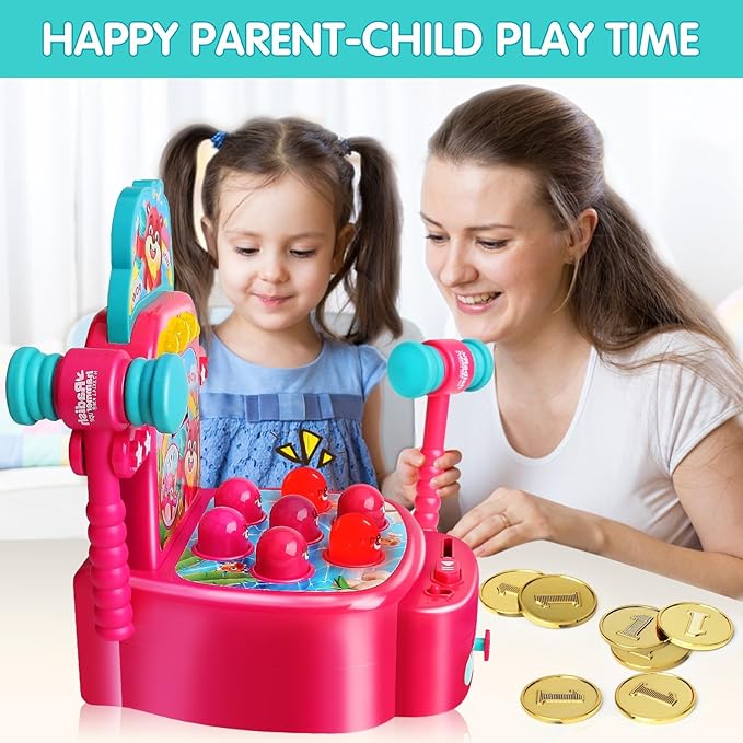 Yerloa Whack Game for Toddlers 2 3 4 5 Year Old Boy Girl Kids Easter Birthday Gift, Toys for Ages 2-4 4-6 Learning Interactive Educational Cause and Effect Toys with 2 Hammers, Music & Light