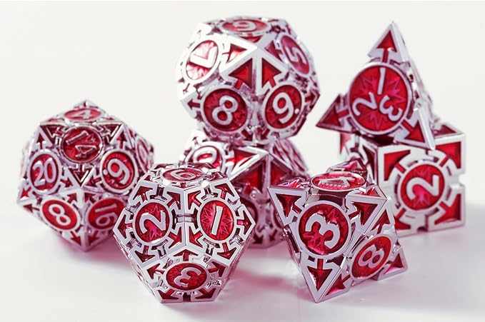 RULE DND Dice - Metal Polyhedral Set, Large Role Playing, Red Weighted Metallic, MTG RPG Dice with Gift Box