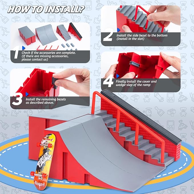 Finger Skateboards Ramp Set, Fingerboard Skatepark Deck with Ramps, Fingerboard Half Pipe Ramp for Kids Adults Fingerboard Training Props Interactive Freestyle Skate Game B