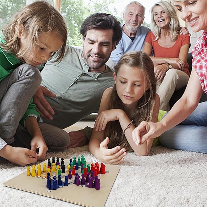 Juegoal 7-in-1 Wooden Board Game Set for Kids Adults, Tabletop Combo Classic Travel Portable Board Games (Chess, Checkers, Chinese Checkers, Backgammon, Parcheesi, Snakes and Ladders, Tic Tac Toe)