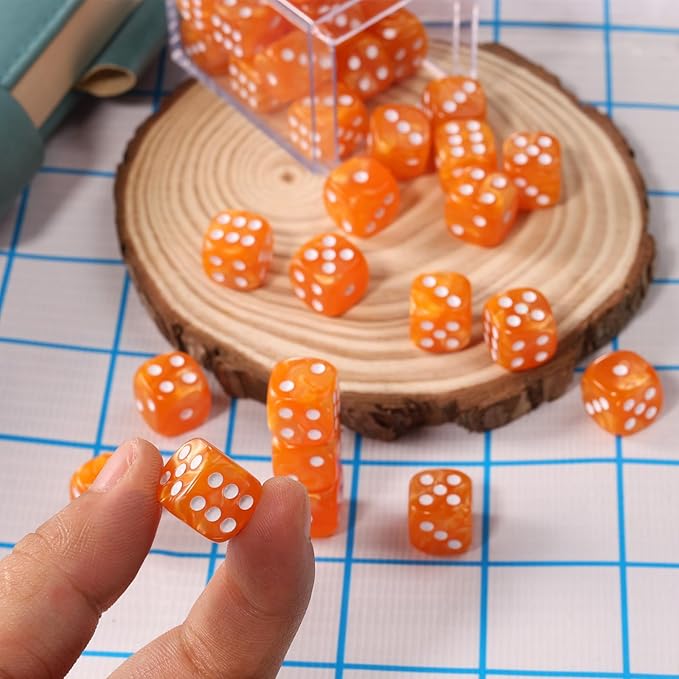 Pearl Pattern 6 Sided Mini Dice Set, 36pcs, with Orange Gaming Box