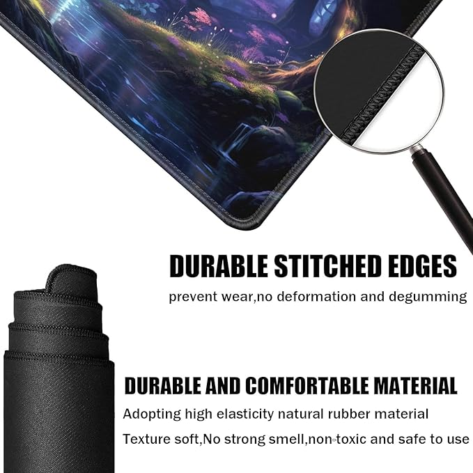 Board Game for TCG Playmat Table Mats Games Size 60X35 cm Mousepad Compatible for MTG RPG CCG Trading Card Game Play mats with 6 Dice (Playmat 143) Enchanted Forests