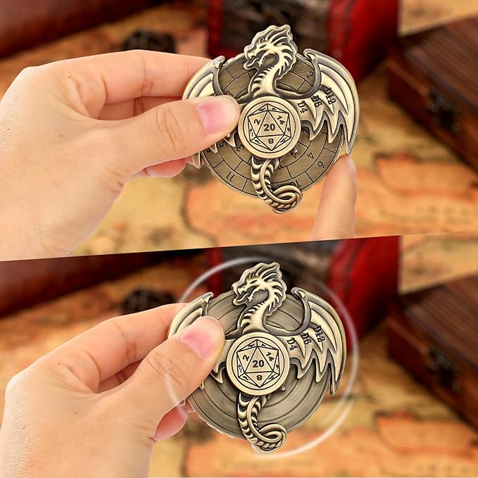 Spinner DND Dice Set, 7-in-1 Dragon Metallic D&D Dice, Dragon Roulette Dice Spinner for DND Dice Set, D&D Gifts with Gift Box, Role Playing Game Board Game Accessories, Bronze