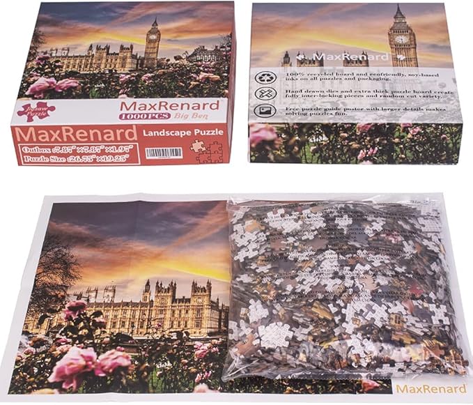 MaxRenard Big Ben Jigsaw Puzzle 1000 Pieces for Adults London Famous Landscape Puzzle Home Wall Decoration Toy Challenge Game Gift