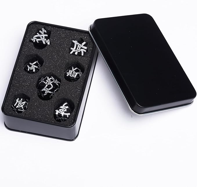 D&D Stripe Dice Set,Black Metal Dungeons and Dragons Dice Set with Box, Crack Polyhedral Dice for RPG Board Games (Matte Black Silver)