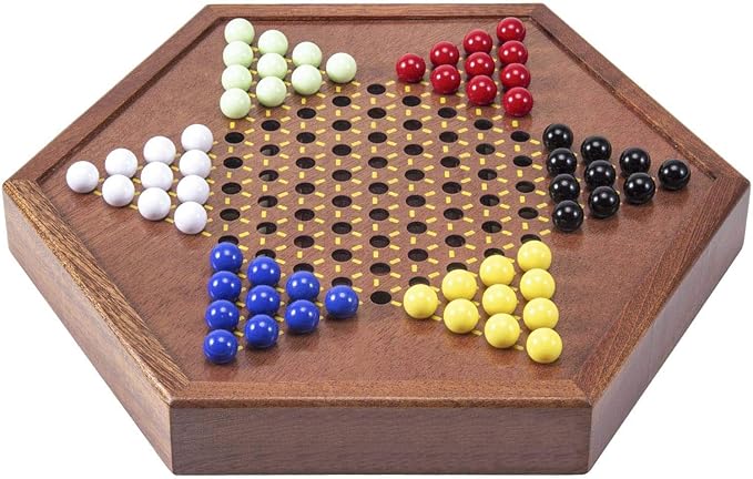 AMEROUS 12.5 inches Wooden Chinese Checkers Set with Storage Drawer - 60 Acrylic Marbles in 6 Colors - 12 Bonus Spare Marbles, Classic Strategy Family Board Game for Kids and Adults
