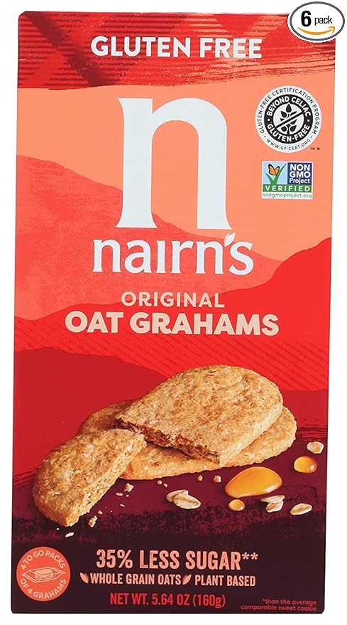 Nairn's Gluten-Free Original Oat Grahams - Healthy, Tasty and Safe for Celiacs. Perfect On-the Go Snack. High Fiber, No Artificial Colors, Flavors, or Preservatives, 5.64oz, Pack of 6