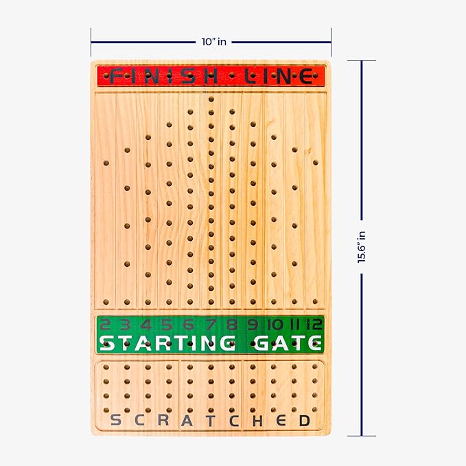 15.6 inches Horse Race Board Game, 13 Metal Horses, 4 Dice, 2 Boxes of Cards, Exciting Horse Racing Game for 11 Players with Solid Wood, Easy-to-Play, For Ages 8+ Ideal for Family and Freinds