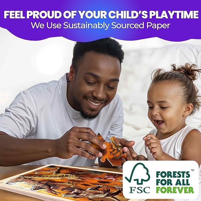 QUOKKA 4SET Puzzles for Kids Ages 4-6 - 36 Pcs Wooden Toddler Realistic Montessori Puzzles Ages 3-5 - Land, Sea, Desert, and Sky Dinosaurs Learning Games for Boys and Girls 4-8 Year Olds