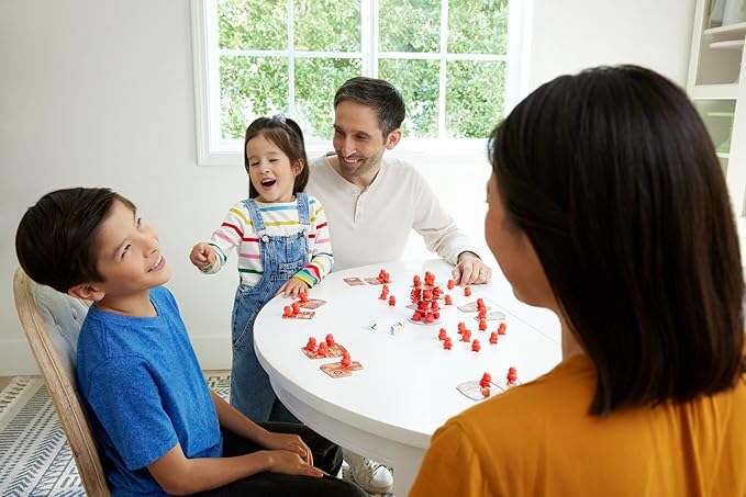 Mattel Games Beaver Building Fun Game for Family Nights, Game Nights, Travel & Camping for 2-4 Players 6 and Up with 45 Beaver Figures, 14 Double-Sided Building Tiles and 3 Dice.