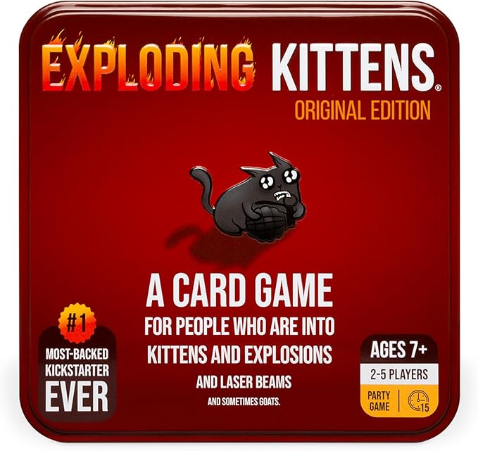 Exploding Kittens Original Edition in a Collectible TIN - Hilarious Card Game for Family - Party Game for Ages 7 and Up - 56 Cards - 2-5 Players - 15 Minutes of Play