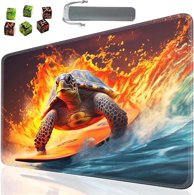 Board Game for TCG Playmat Table Mats Games Size 60X35 cm Mousepad Compatible for MTG RPG CCG Trading Card Game Play mats with 6 Dice (Playmat 148) Sea Turtle