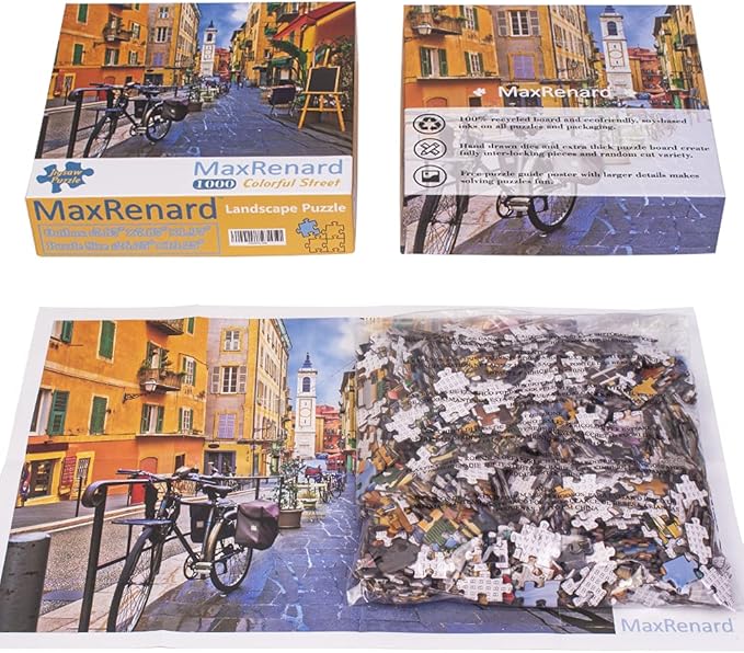 MaxRenard Landscape Jigsaw Puzzle 1000 Pieces for Adults Nice Street Colorful Building Scene Home Wall Decoration Decompression Toy Gift