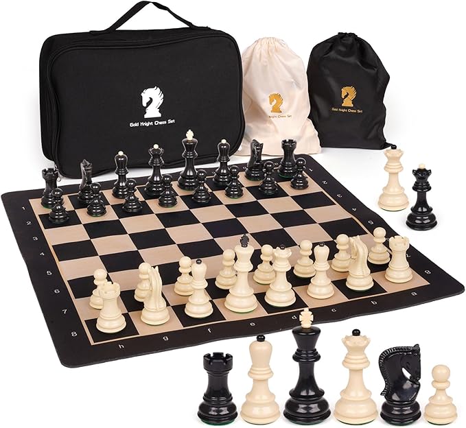 Agirlgle 20'' Tournament Chess Set for Adults and Kids Foldable Silicone Chess Board Game Chess Pieces 3.8'' King Height Portable Travel Chess Set Storage Bag for Outdoor Family Vintage Board Game