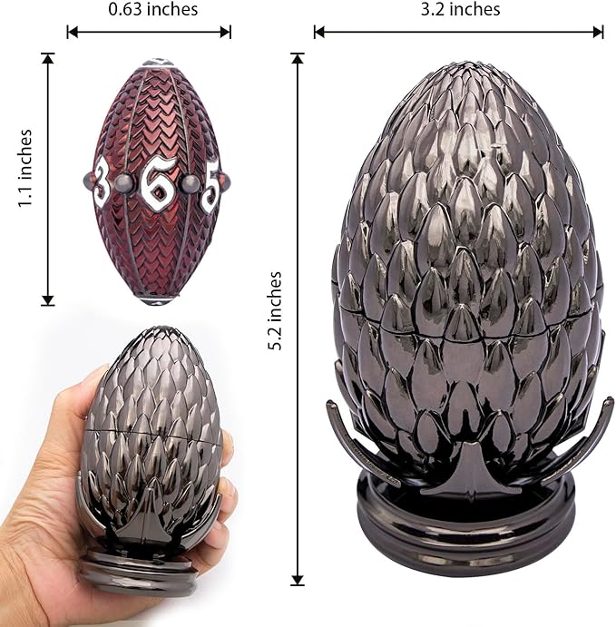 ARUOHHA DND Metal Dice Black Red Dragon Egg Dice with Rotating Dragon Egg Shell, Role Playing Game RPG Polyhedral D and D Dice Set D20 D12 D10 D8 D6 D4