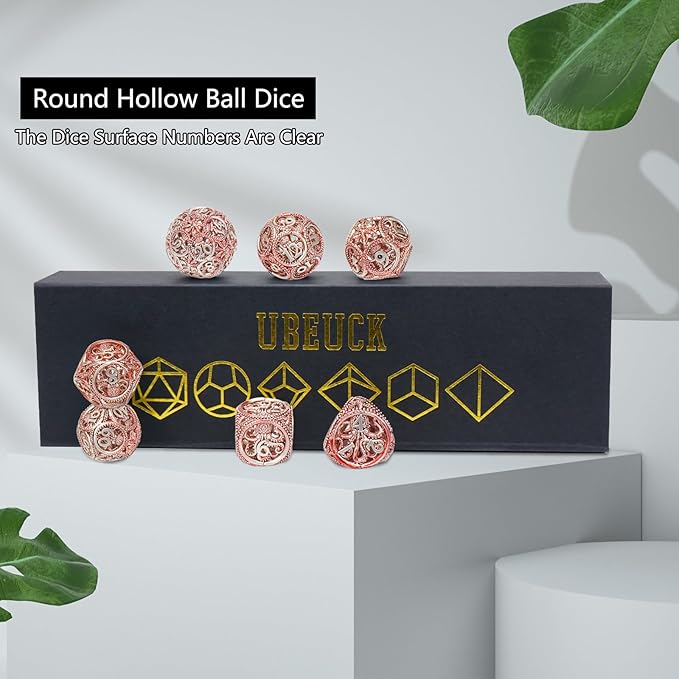 DND Dice,Hollow D&D Metal Dice,Unique Round Ball Design Octopus Dice with Gift Box for Dungeons & Dragon Gaming,7 PCs Steampunk Polyhedral D and D Dic (Octopus red)