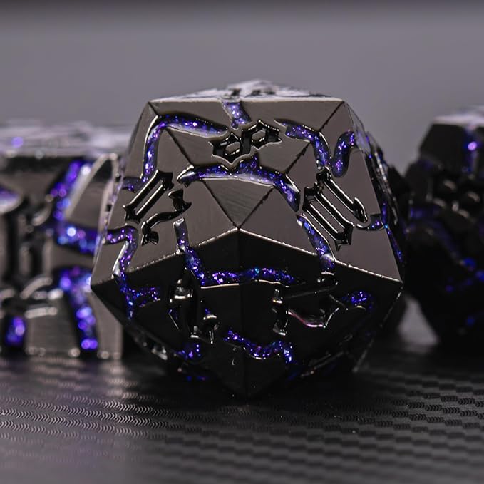 DND Crack Stripe Dice,Metallic Glitter Dice Set with Gift Box,Metal Polyhedral D&D Dice for Role Playing Game