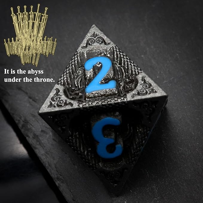 Haxtec Metal DND Dice Set Black Blue Dragon D&D Dice Set with Leather Dice Bag Metal Polyhedral Dice for Dungeons and Dragons Gifts TTRPG Dice