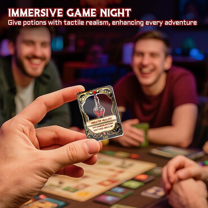 DND Healing Potion Cards Set - 15 Acrylic Fantasy Potion Tokens with Real Red Liquid | Ideal for Dungeon Masters, Tabletop RPG Players, Collectors & Immersive Game Nights (Style A)