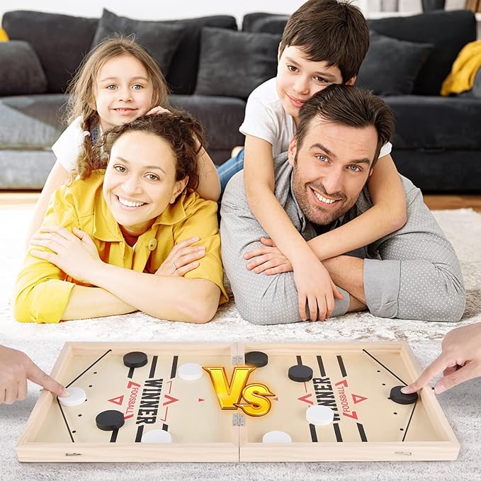 22.8" Foldable Large Fast Sling Puck Game, Slingshot Games Toy for Adults -Child,Table Desktop Battle Wooden Hockey Table Game, Family Foosball Winner Board Games Toys