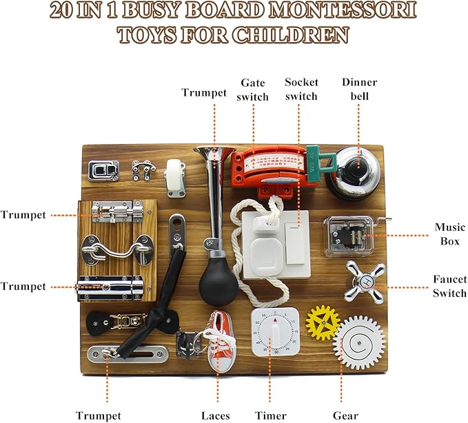 Mostop Montessori Large Busy Board for Toddlers,Montessori Educational Travel Toys for Autistic Children,Wooden Busy Board Sensory Toys Preschool Learning Activities Fine Motor Skills, Birthday Gift
