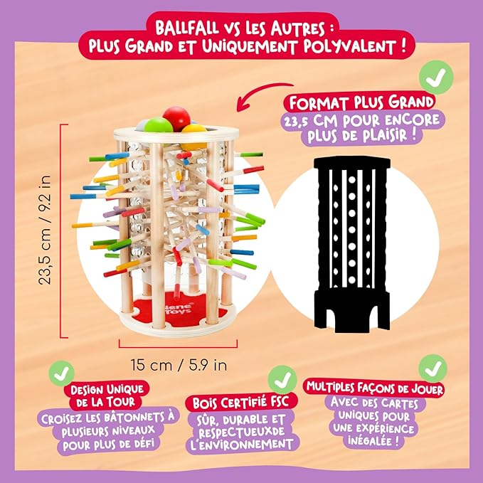 Nene Toys BALLFALL Jumbo โ Montessori Wooden Board Game for Kids 3 4 5 6 Years โ Colorful Sticks, Dice & Cards โ Fine Motor Skills Toy, Math & Counting Game โ Educational Gift for Boys Girls Ages 3-9