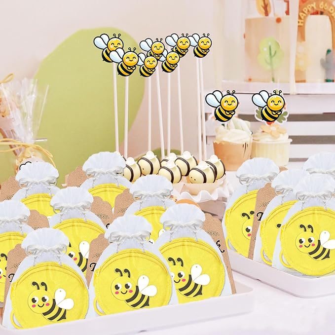 15 Pack Bee Change Coin Purse with Keyrings for Honey Bee, bumble bee, Mommy to Bee, Oh Babee, Baby to Bee baby shower, Adult Bee, Queen Bee, Birthday, Gender Reveal,Yellow