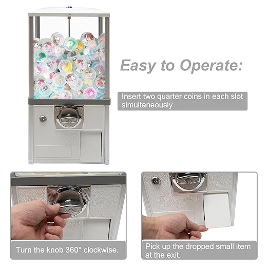 25 Cents Coin Operated Vending Machine, 20.87" Height Commercial Candy Gumball Machine Huge Load Capacity Candy Vending Machine, Big Capsule Vending Machine for 1.77-1.97in Ball Diameter (White)