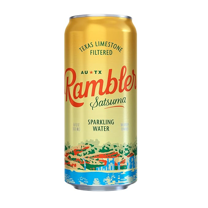 AUTX RAMBLER Sparkling Water, Texas Limestone Mineral Blend, Satsuma Flavor, 16-Ounce Tallboy Cans, 12-Pack