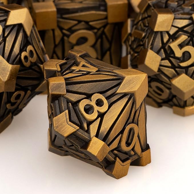 7PCS Metal DND Dice Set with Box, Debris RPG Red D and D Dice for use with D&D Tabletop Games Role Playing Game Polyhedral Dice Set D20 D12 D10 D8 D6 D4