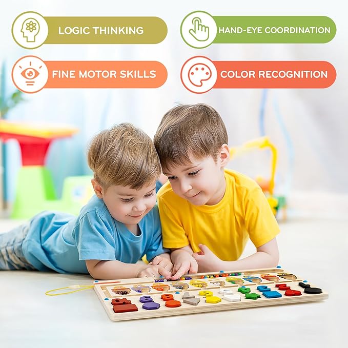 3-in-1 Magnetic Color and Number Maze, Montessori Toy for Kids 3+ Year Old, Shape & Number Wooden Puzzle Board, Toddler Fine Motor Skills Preschool Educational Toys, Gifts for Boys Girls