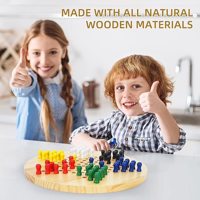 Chinese Checkers Board - Classic Strategy Game & Fun for The Whole Family, Includes 60 Wooden Pegs in 6 Colors, Made with Natural Wood (11.5 Inch)