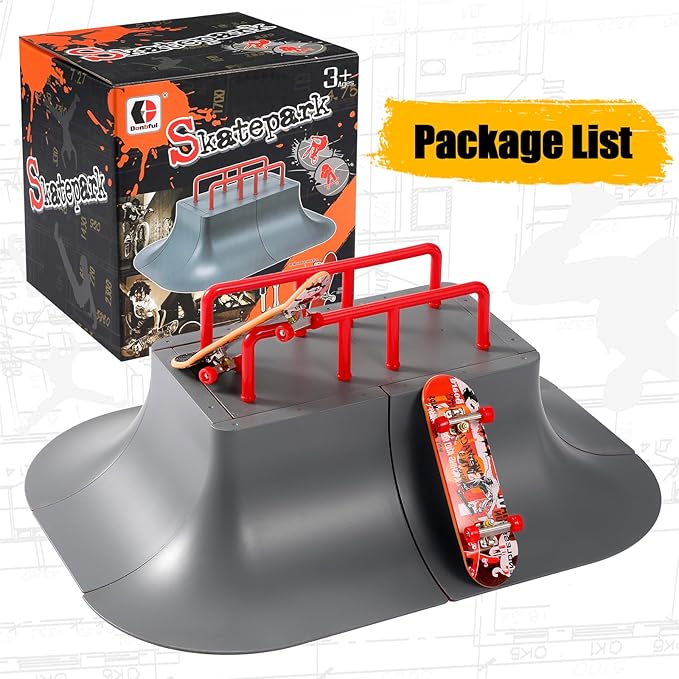 Finger Skateboard Park,Fingerboard Skate Park Kit with 2 Fingerboards and 7 Skatepark Ramps for Boys or Girls Gift,Skateboard Toys Christmas Birthday Gift for Kids(7 in 1)