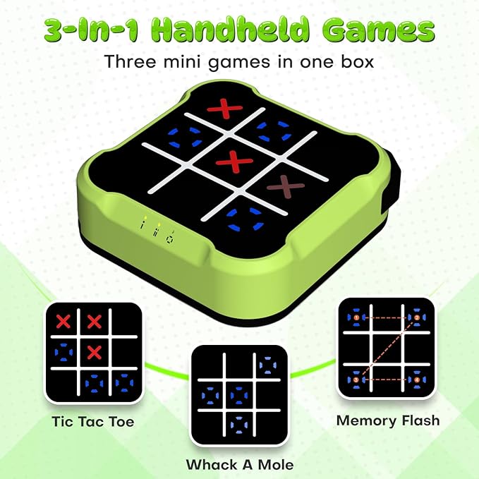 Electronic Tic Tac Toe Bolt Game, Handheld Digital Board Game Console, Electric Puzzle Game for Educational and Memory Growth, Portable Travel Games for Car Ride, Gift Ideal for Kids and Adults