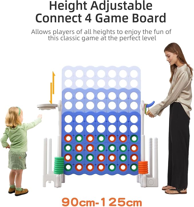 UNICOO® Jumbo 4 in a Row Game | Adjustable Height (2.5-3.5 FT) 4-to-Score Giant Yard Game Set for Kids & Adults w/Build-in Mini Games, Golf Clubs | Indoor/ Outdoor Games for Party & Family Fun