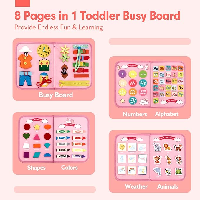 hahaland Busy Board - Montessori Toys for 2 Year Old Girl Birthday Gift, Preschool Learning Toy for 2 Year Olds, Educational Toddler Girls Car Airplane Travel Toys for Ages 2-4 One Two Year Old Gifts