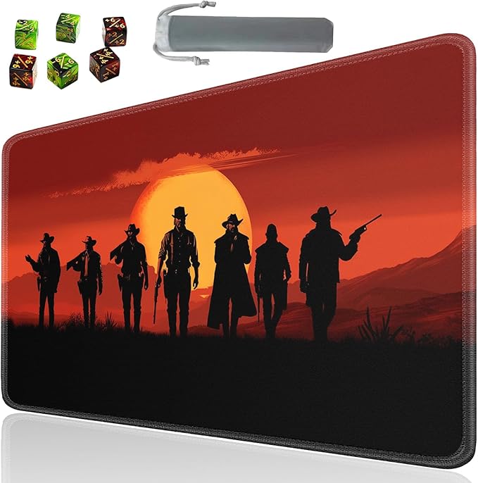 Board Game for TCG Playmat Table Mats Games Size 60X35 cm Mousepad Compatible for MTG RPG CCG Trading Card Game Play mats with 6 Dice (Playmat 142) Cowboy