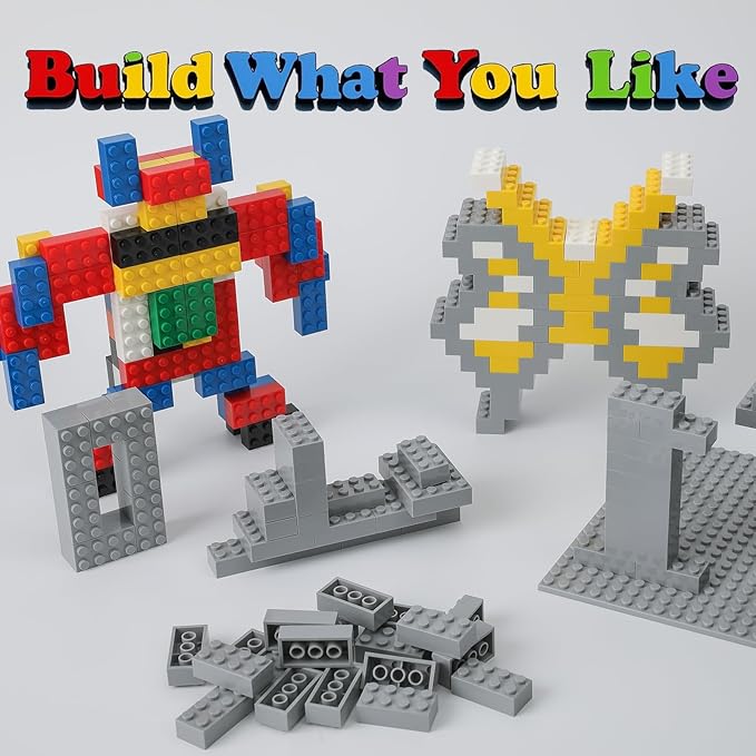 500 Piece Classic Building Bricks and 1 Gray Baseplate, 2x4 Bricks Bulk Creative Building Toys, Blocks Bulk for Kids Ages 6+, Light Gray
