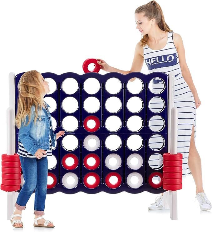 Costzon Giant 4-in-A-Row, Jumbo 4-to-Score Giant Game Set for Kids & Adults, Indoor Outdoor Yard Connect Game, 3.5FT Tall with 42 Jumbo Rings & Quick-Release Slider, Perfect for Family & Party Games
