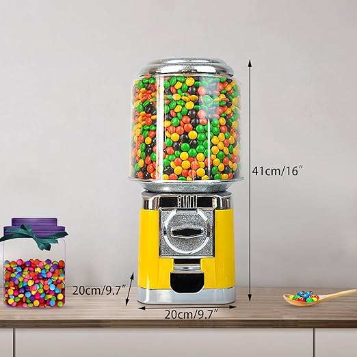 Candy Gumball Vending Machine, 25 Cents Coin Operated Vending Machine, Commercial Candy Dispenser Machine 16" Height Toy Vending Machine, Bubble Gum Machine for Game Stores