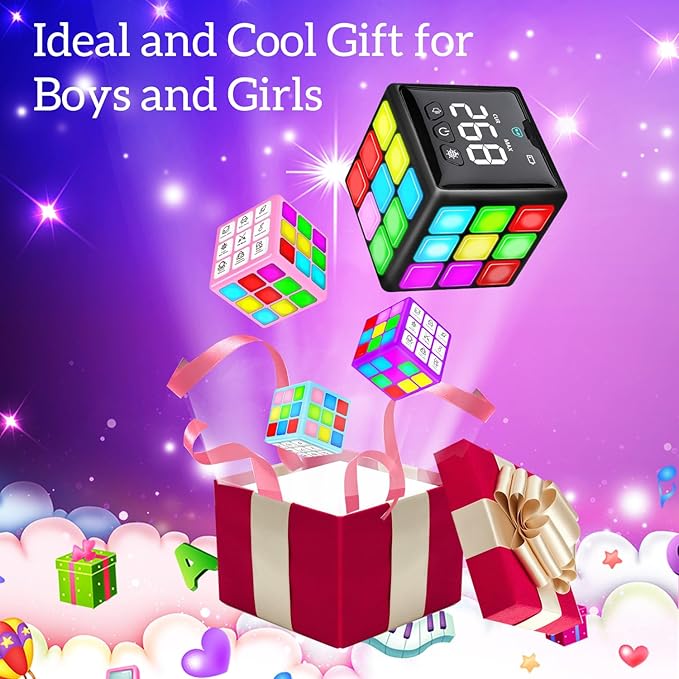 Rechargeable Game Handheld Cube - 15 Fun Brain & Memory Game with Score Screen - Christmas Easter Birthday Gifts for Boys Girls Ages 6-12+ Years Old - Toy Gift Idea for Kids Teens (Black)